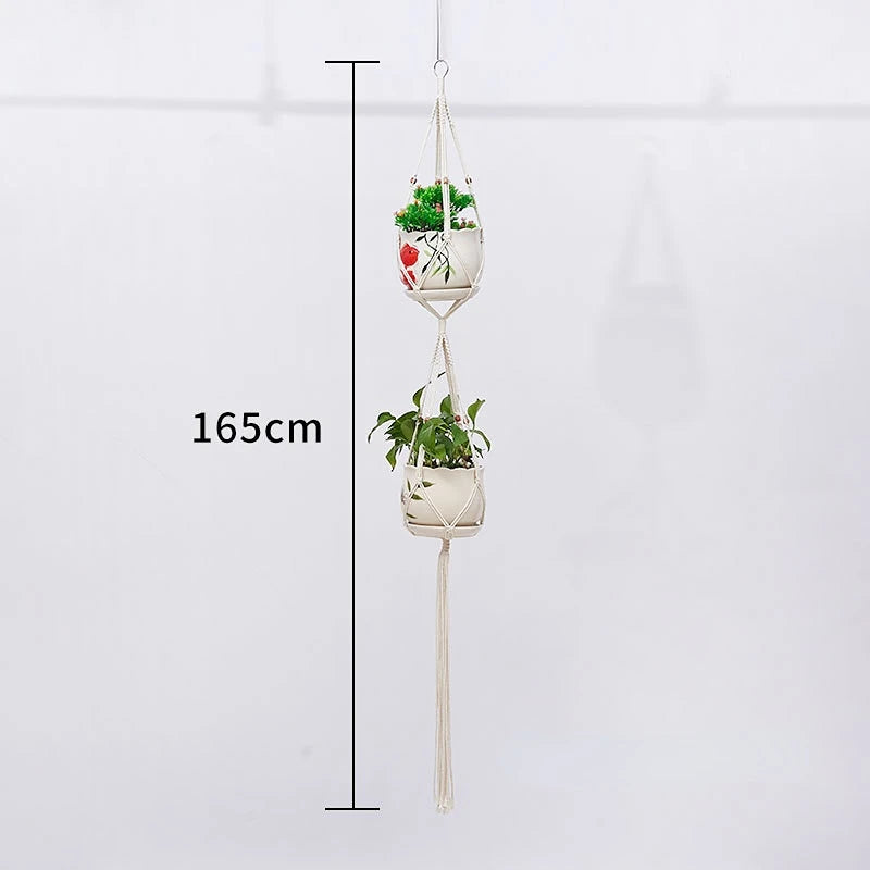 Macrame Plant Hanger - Handmade Knotted Rope Holder for Pots and Balcony Baskets