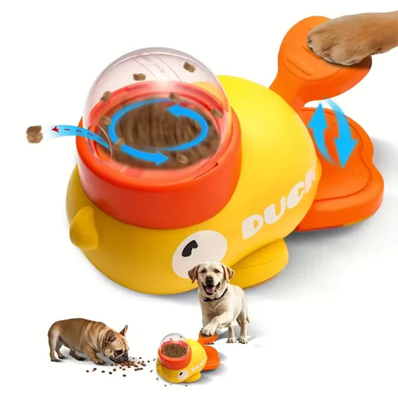 Interactive Cat Treat Dispenser - Yellow Duck Slow Feeder Toy for Cats