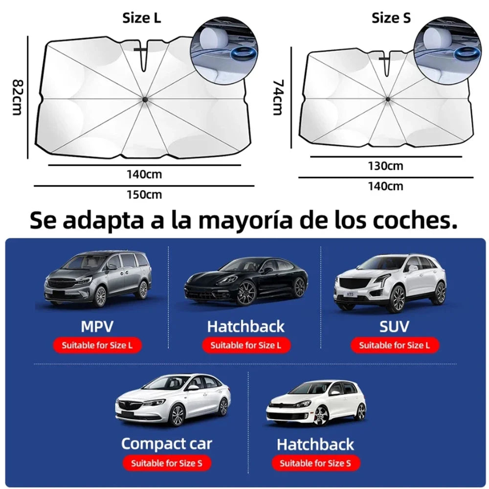 Car Windshield Sunshade Umbrella - Folding UV Reflective Front Window Sun Shade and Heat Blocker