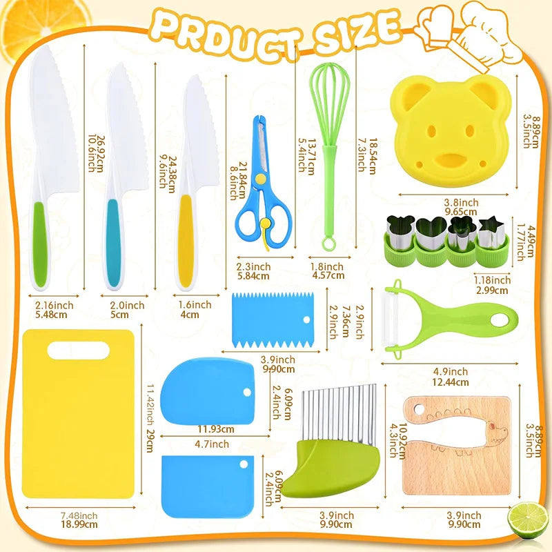 Montessori Kitchen Tools - 11, 13 or 17 Piece Real Cooking Set for Kids
