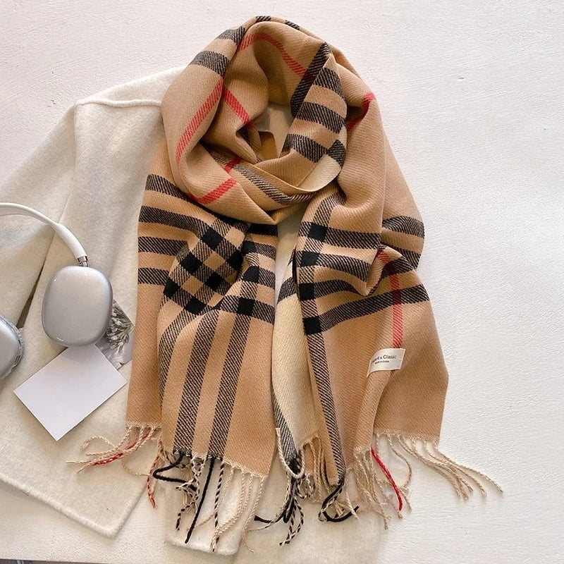 Cashmere Plaid Scarf - Warm Autumn and Winter Wrap in Five Colours