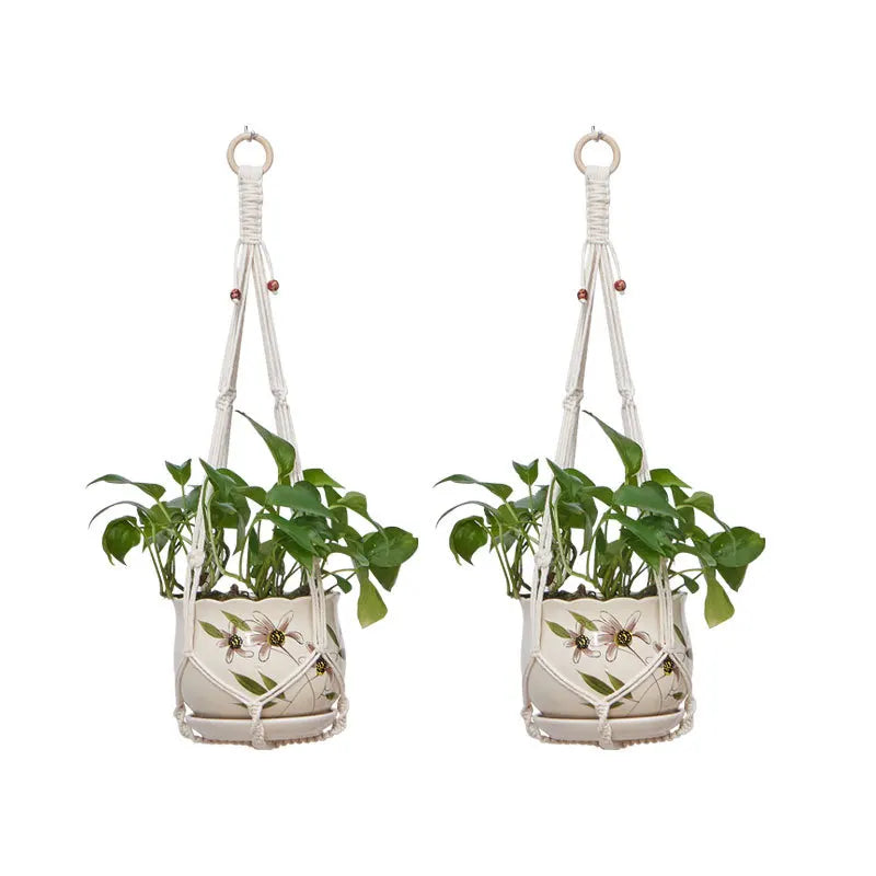 Macrame Plant Hanger - Handmade Knotted Rope Holder for Pots and Balcony Baskets