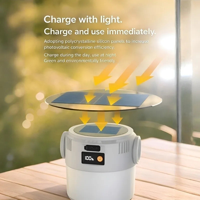 Solar Camping Lantern - USB Rechargeable 800mAh Light for Hiking and Tents