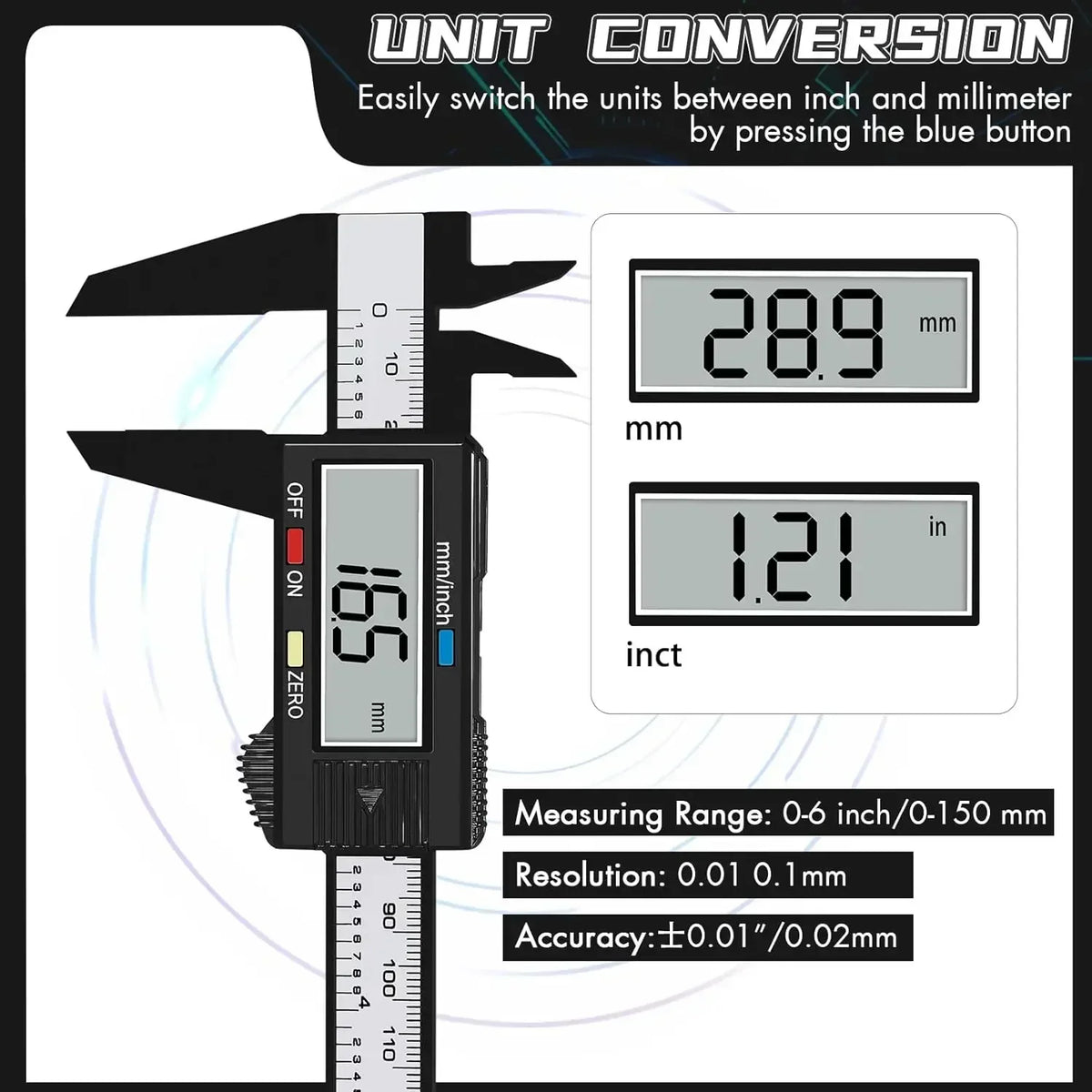 Digital Caliper 100mm & 150mm - LCD Measuring Tool with Inch and Millimetre Switch