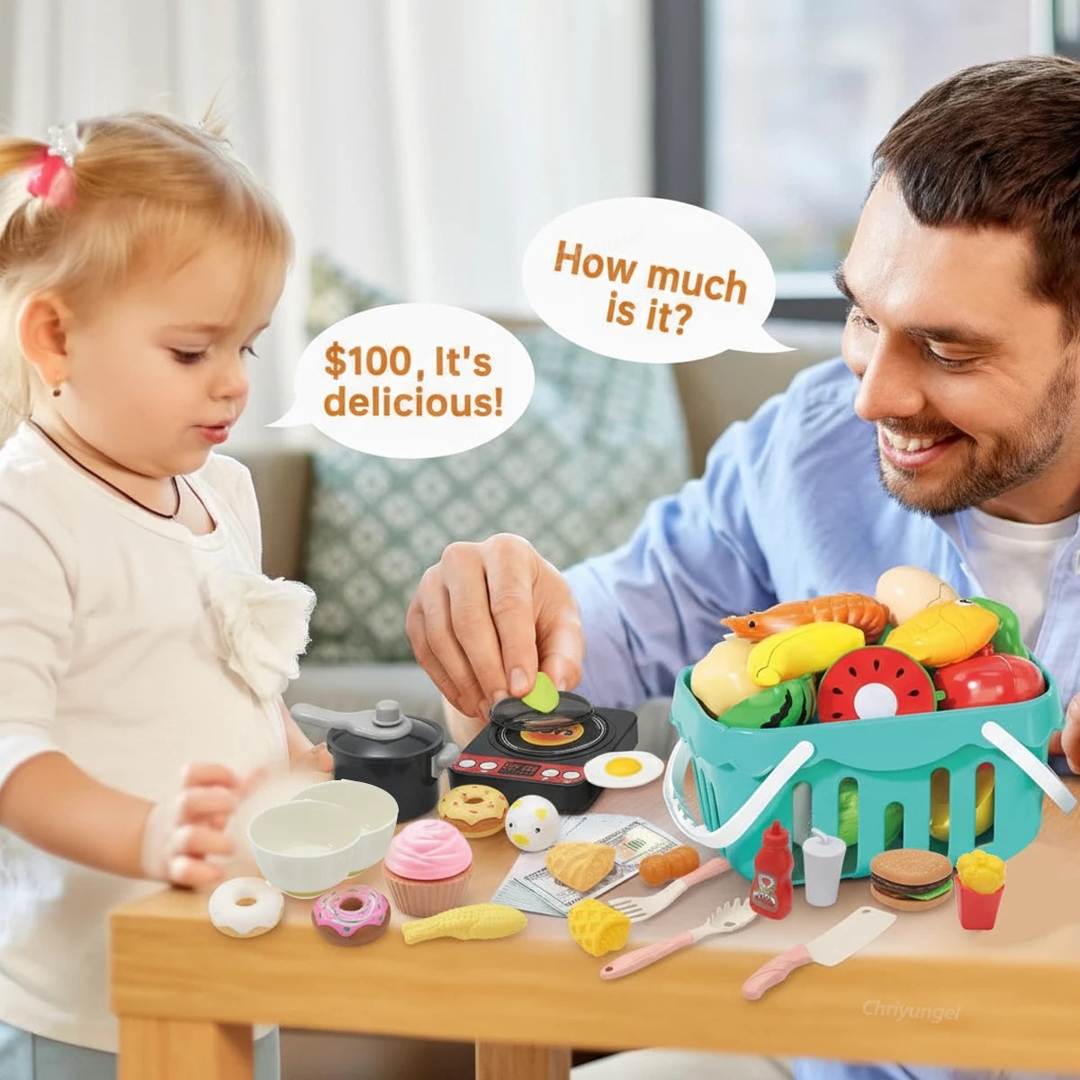 Kids Kitchen Toy Set - 59, 69 or 92 Piece Play Kitchen in Pink or Green