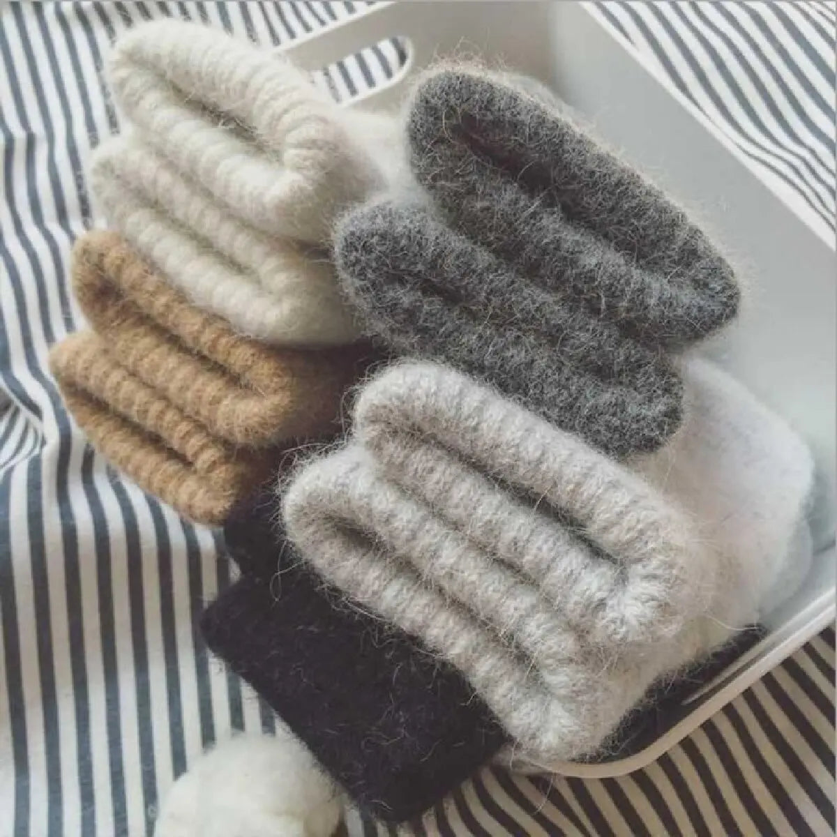 Womens Cashmere Winter Gloves - Soft Knitted Fur Trim Warmth in 5 Colours