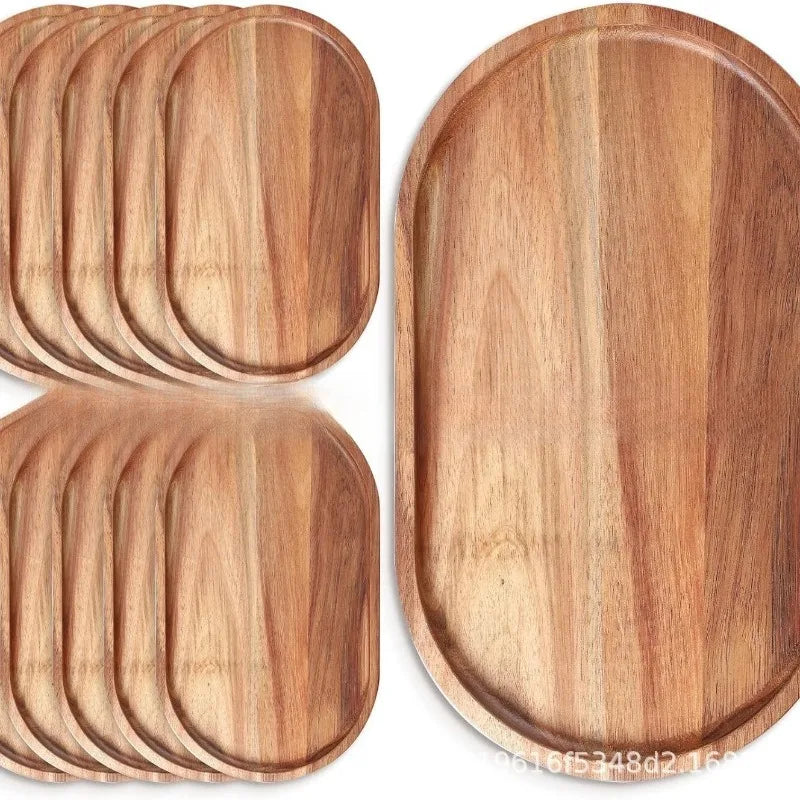 Acacia Wood Serving Platter - Wabi-Sabi Oval & Rectangular Wooden Tray