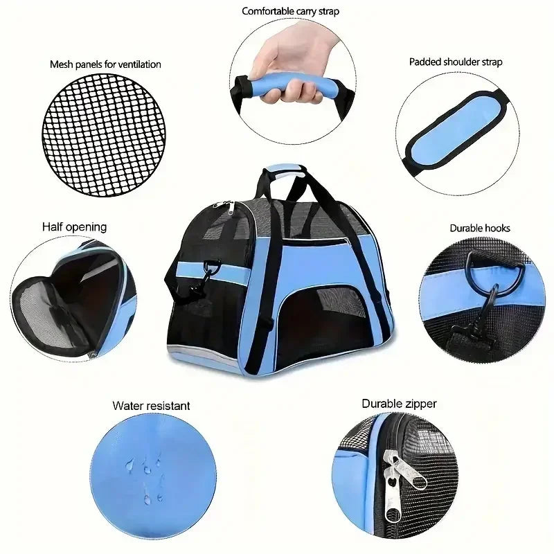 Pet Carrier Bag - Breathable Foldable Cat and Dog Travel Bag in S, M and L