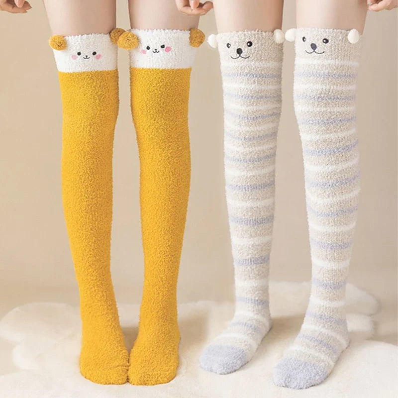 Womens Thigh High Fuzzy Socks - Cozy Soft Warm Pair in EU 34-39