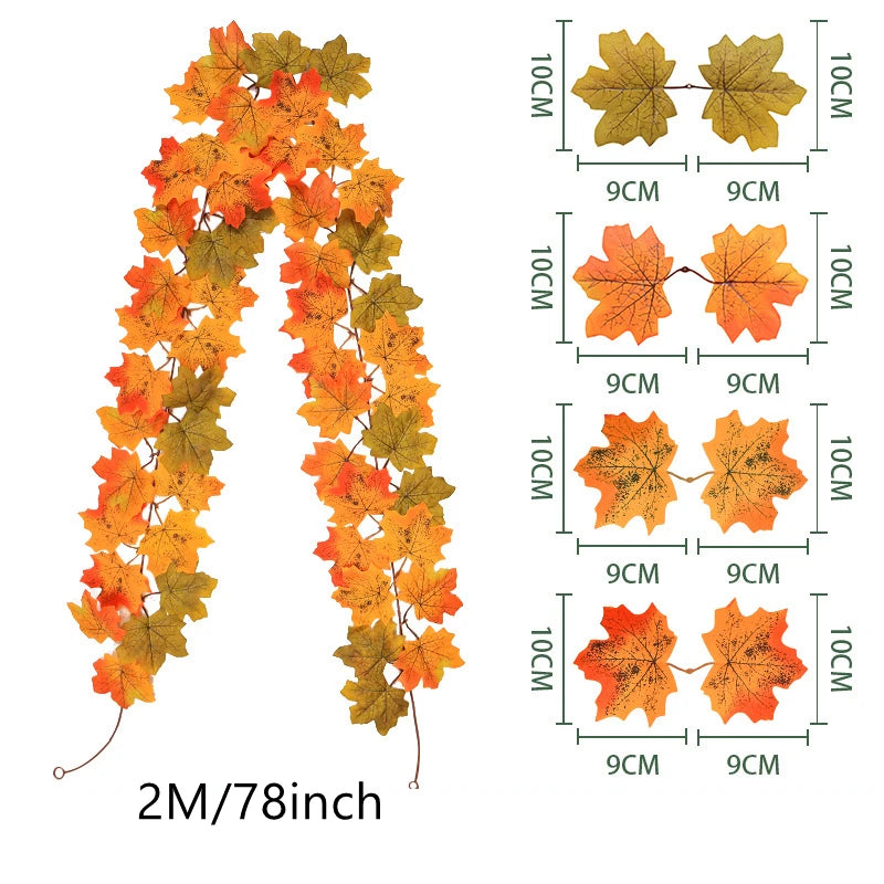 Artificial Maple Leaf Garland 200cm - Autumn Vine for Doors and Mantels