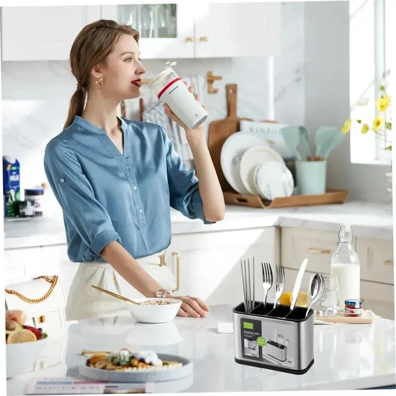 Stainless Steel Cutlery Caddy - Rustproof Utensil Holder with Drainage