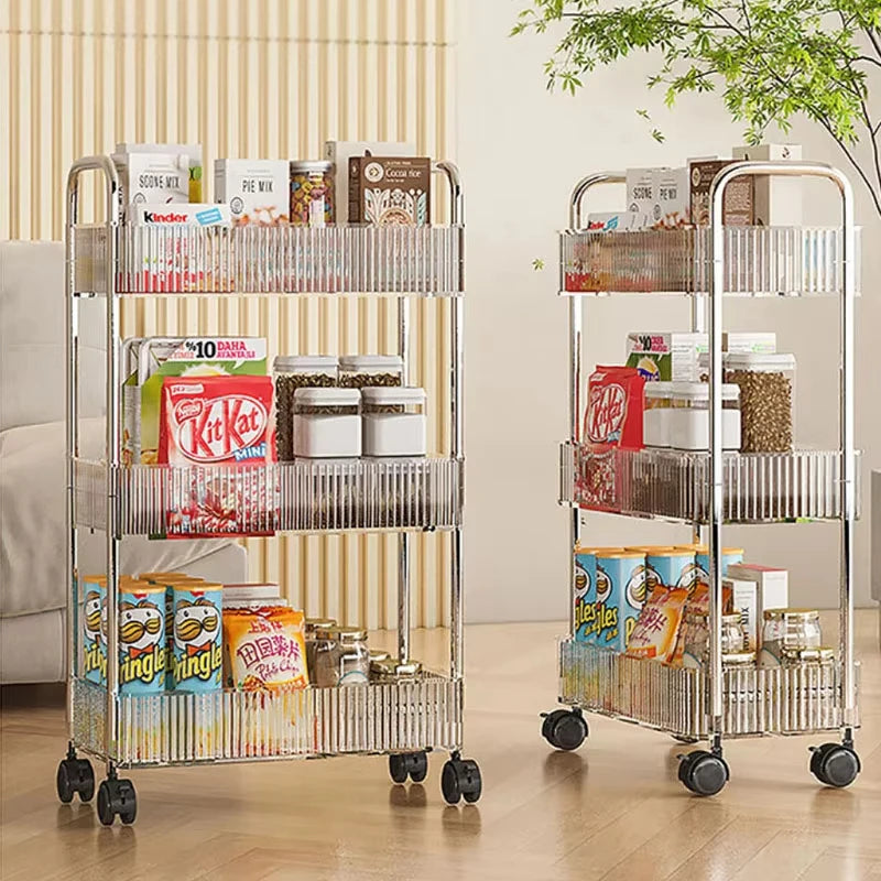 Mobile Rolling Storage Cart - 3 or 4 Tier Shelf for Snacks and Cosmetics