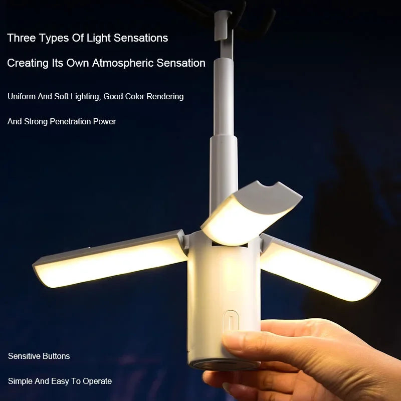 Folding Camping Lantern - Rechargeable LED Tent Light with 3 Colour Modes and Hanging Hook