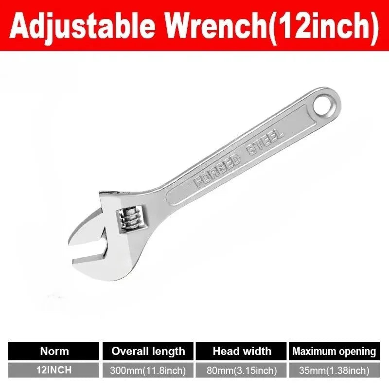 Adjustable Wrench - Wide Jaw Long Handle Spanner in 6, 8, 10 and 12 inch