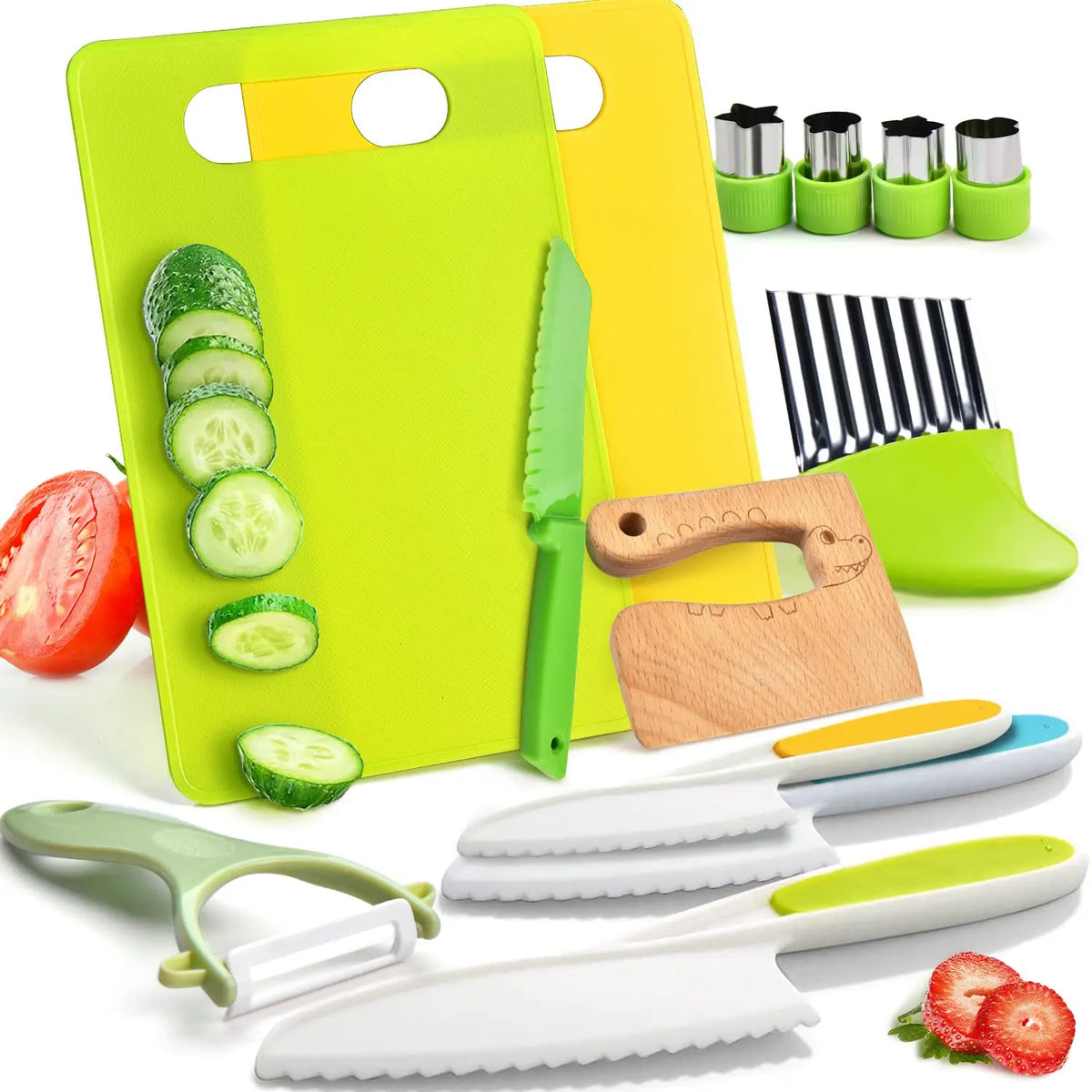 Montessori Kitchen Tools - 11, 13 or 17 Piece Real Cooking Set for Kids