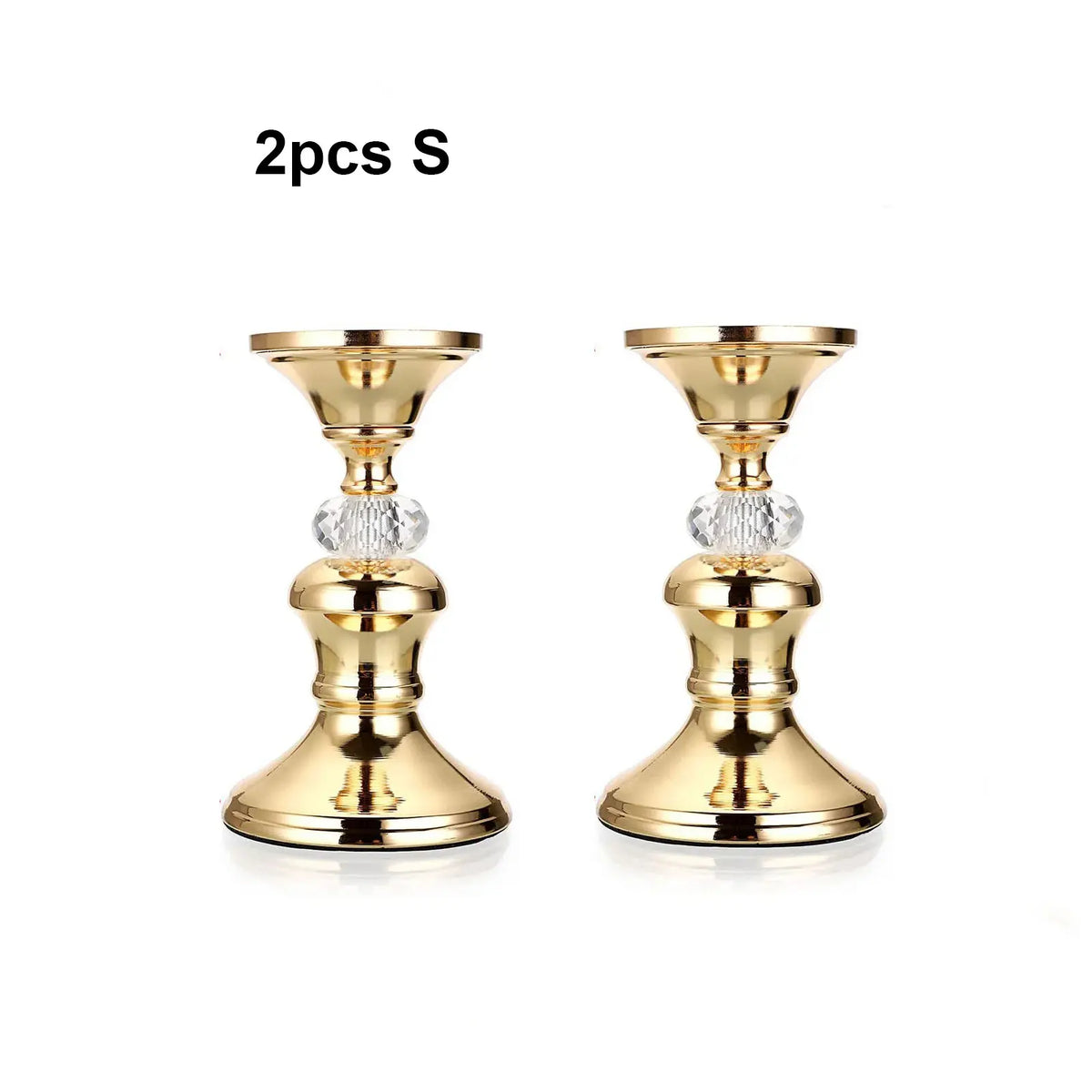 Gold Metal Pillar Candle Holders - Crystal Accent Stands for Table Centrepieces