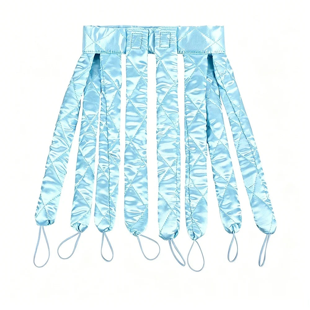 Light blue satin heatless curling rod headband, flat lay on white