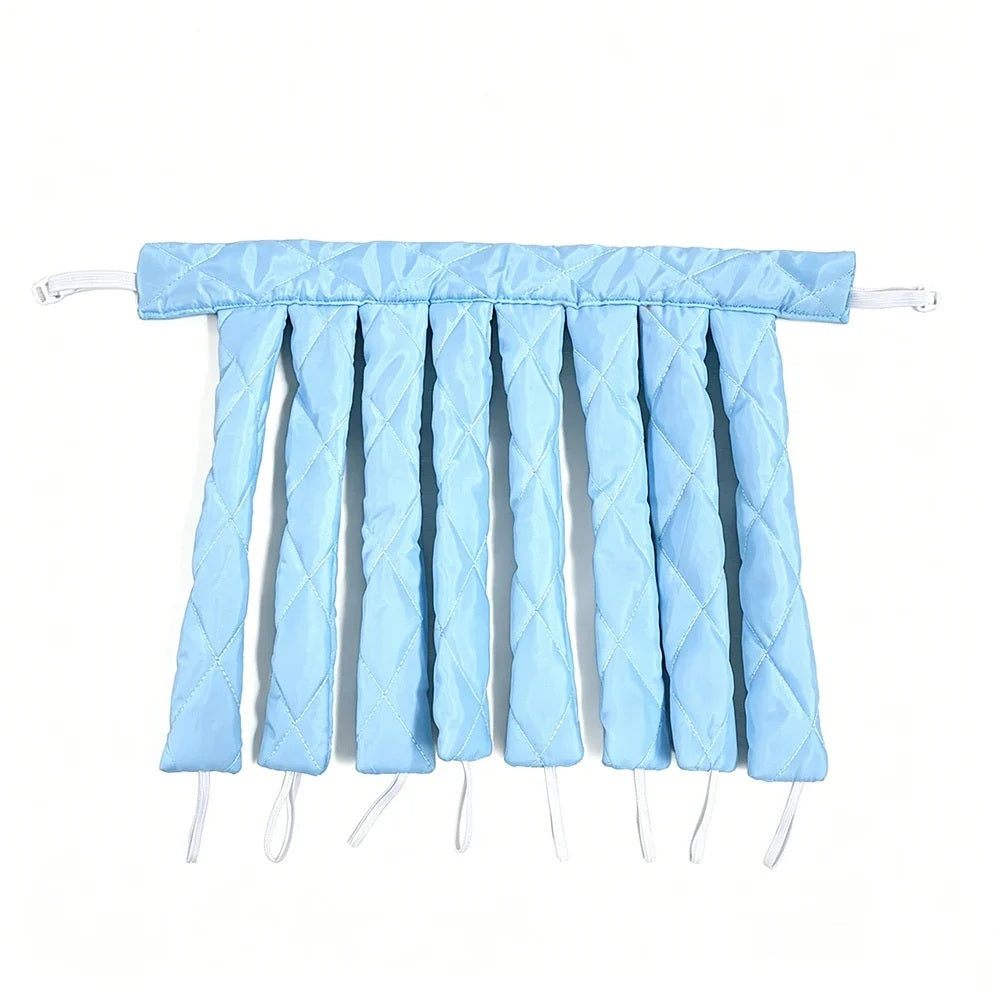 Light blue satin heatless curling rod headband, flat lay
