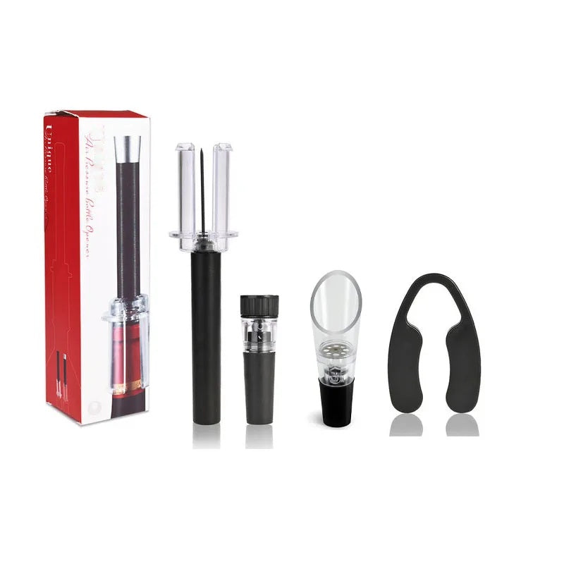 Wine opener gift set with box, pump opener, foil cutter and aerator