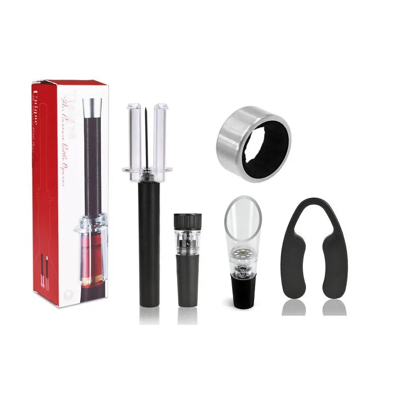 Wine accessory set including pour ring, aerator and bottle stoppers