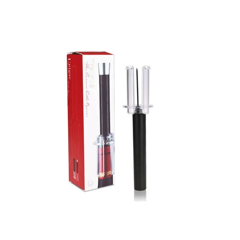 Air pump wine bottle opener beside its retail box