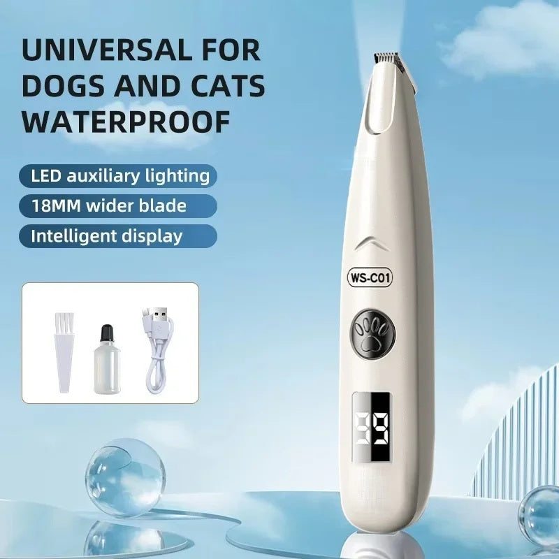 Waterproof pet grooming trimmer with digital display and accessories