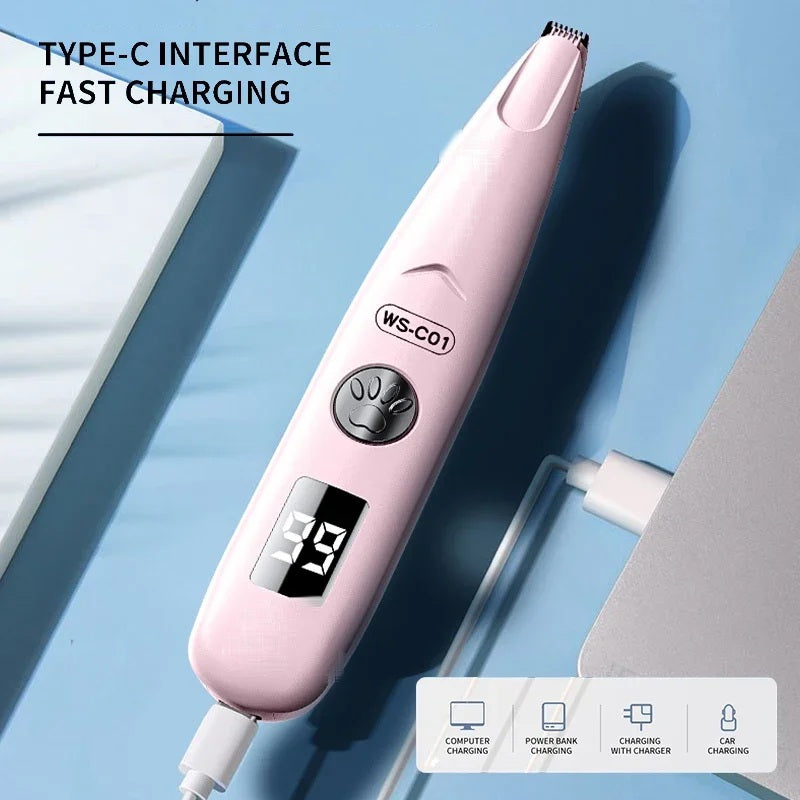 Pink pet trimmer charging over USB Type-C
