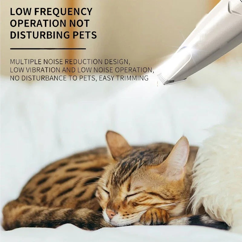 Low-noise trimmer beside a sleeping cat