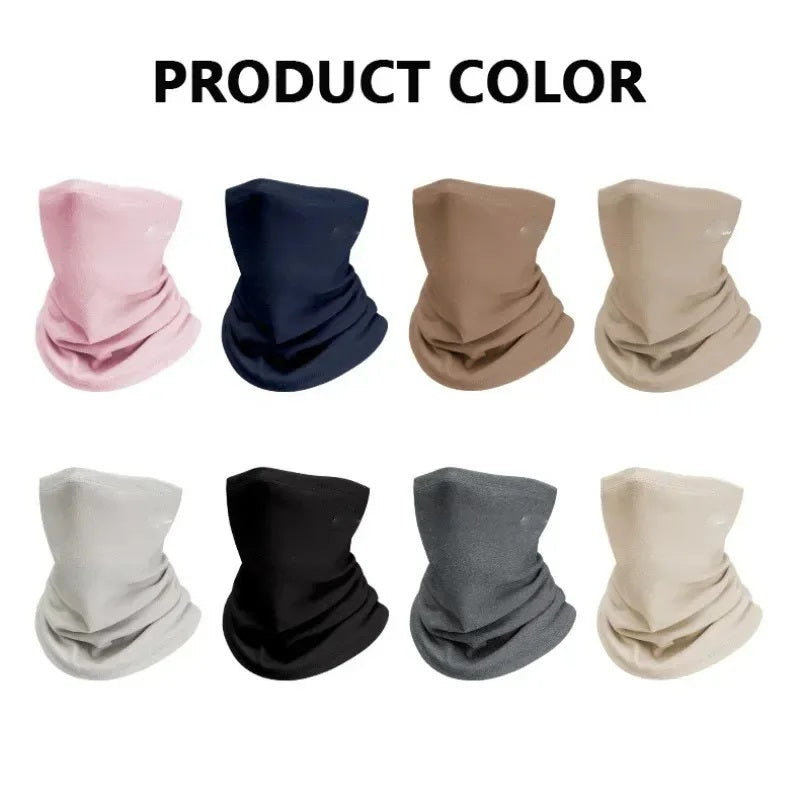 Product colour chart showing eight neck gaiter colours