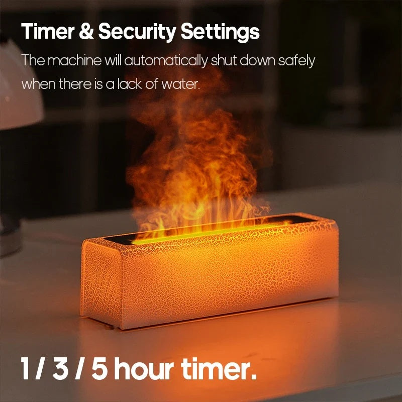 Aroma diffuser shown in a lifestyle setting with flame effect
