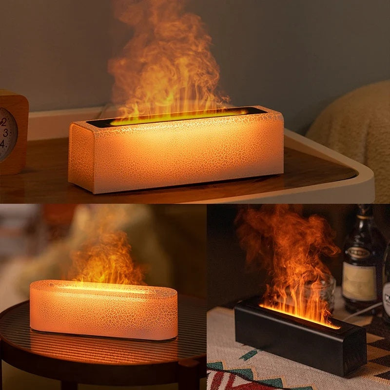 Aroma diffuser in four room settings with flame effect