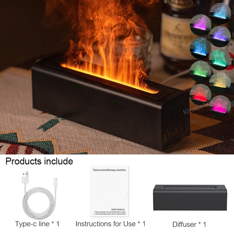 Black aroma diffuser on a table with box contents listed