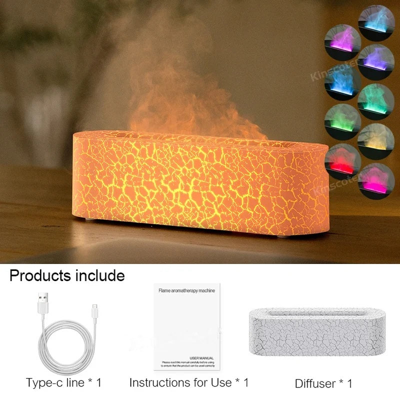 White crackle-finish aroma diffuser with box contents listed