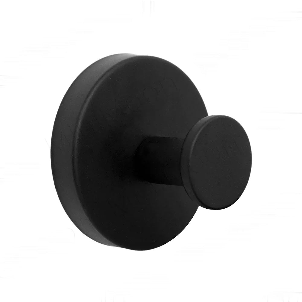 Single black suction cup hook on a white background