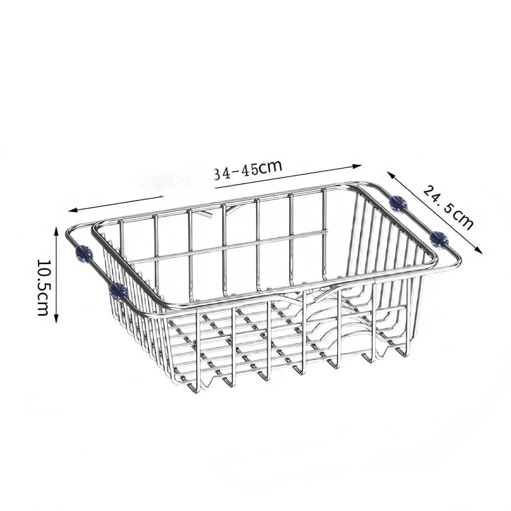 Drying rack diagram with 34 to 45cm expandable width and 24.5cm depth