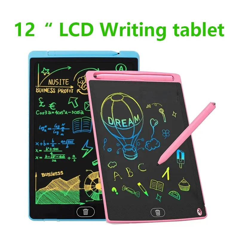 12 inch LCD writing tablets for kids in blue and pink with a stylus