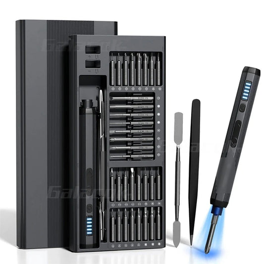 Precision electric screwdriver set with storage case, bit tray and driver