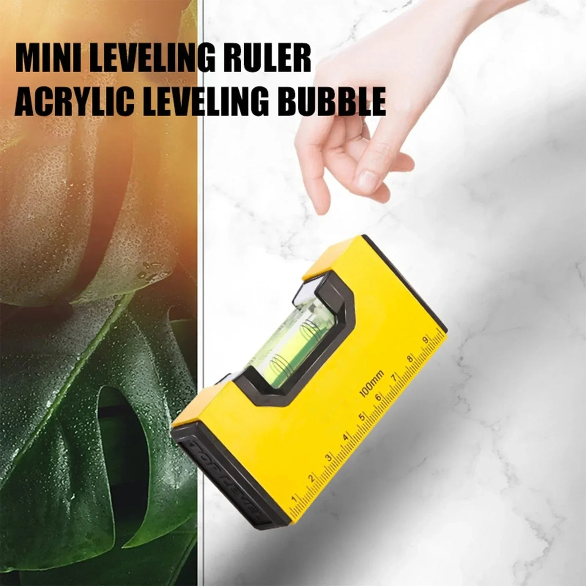 Mini levelling ruler with acrylic levelling bubble, shown in use