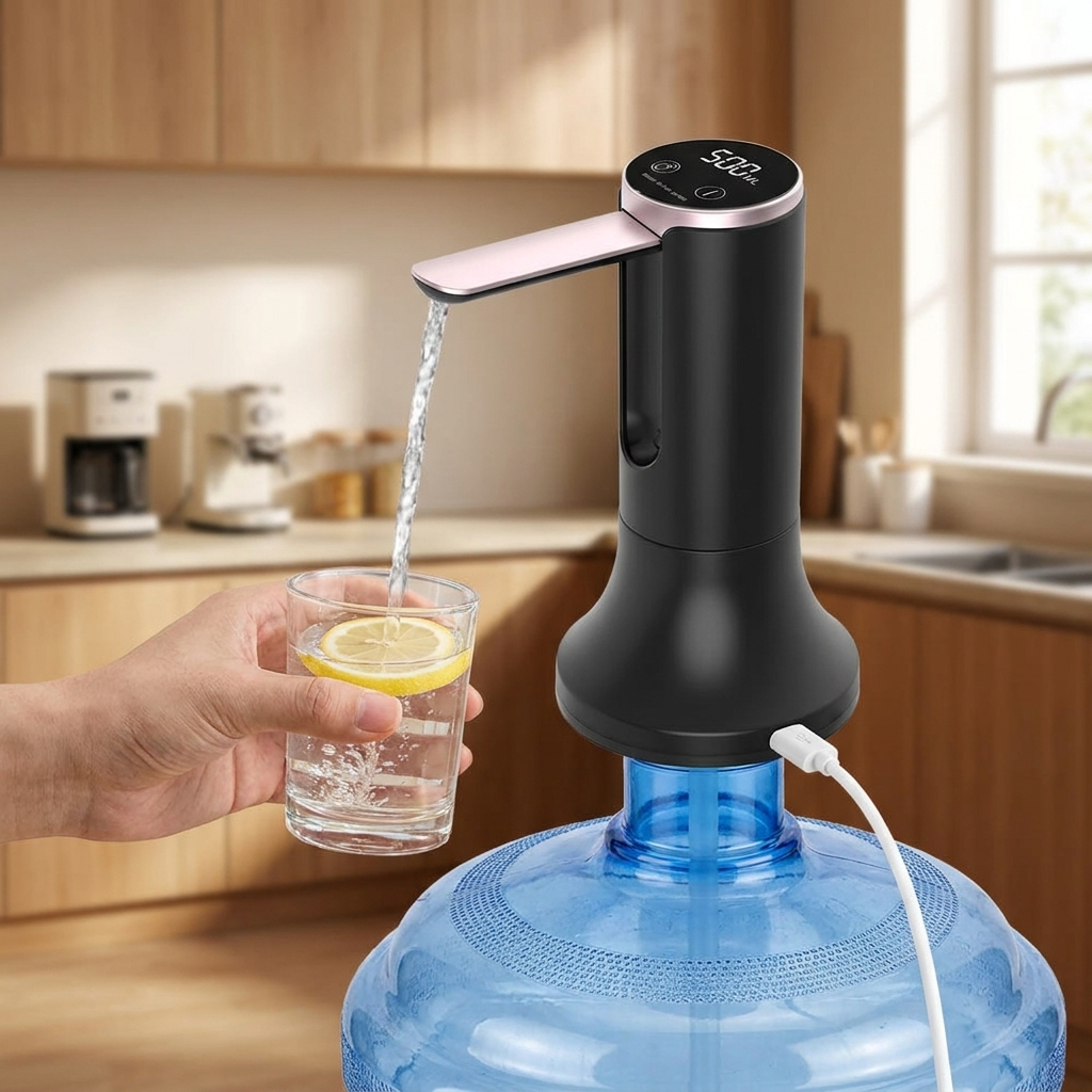 Electric water bottle pump dispensing from a gallon jug