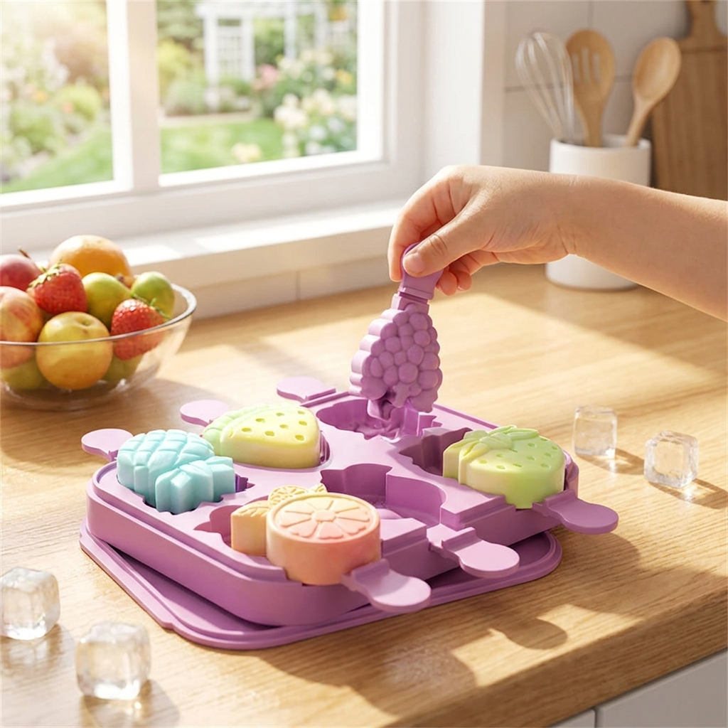 Silicone popsicle mold with homemade fruit popsicles
