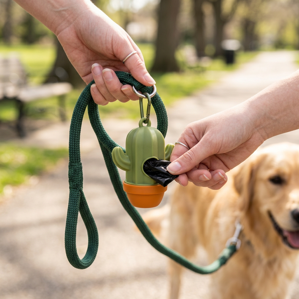 Cactus dog poop bag holder green lifestyle
