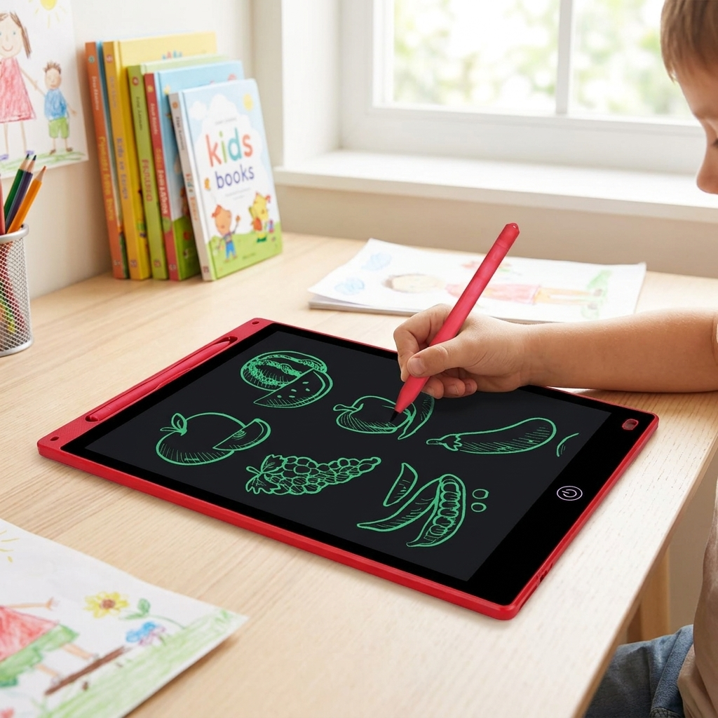 Red single-colour tablet lifestyle
