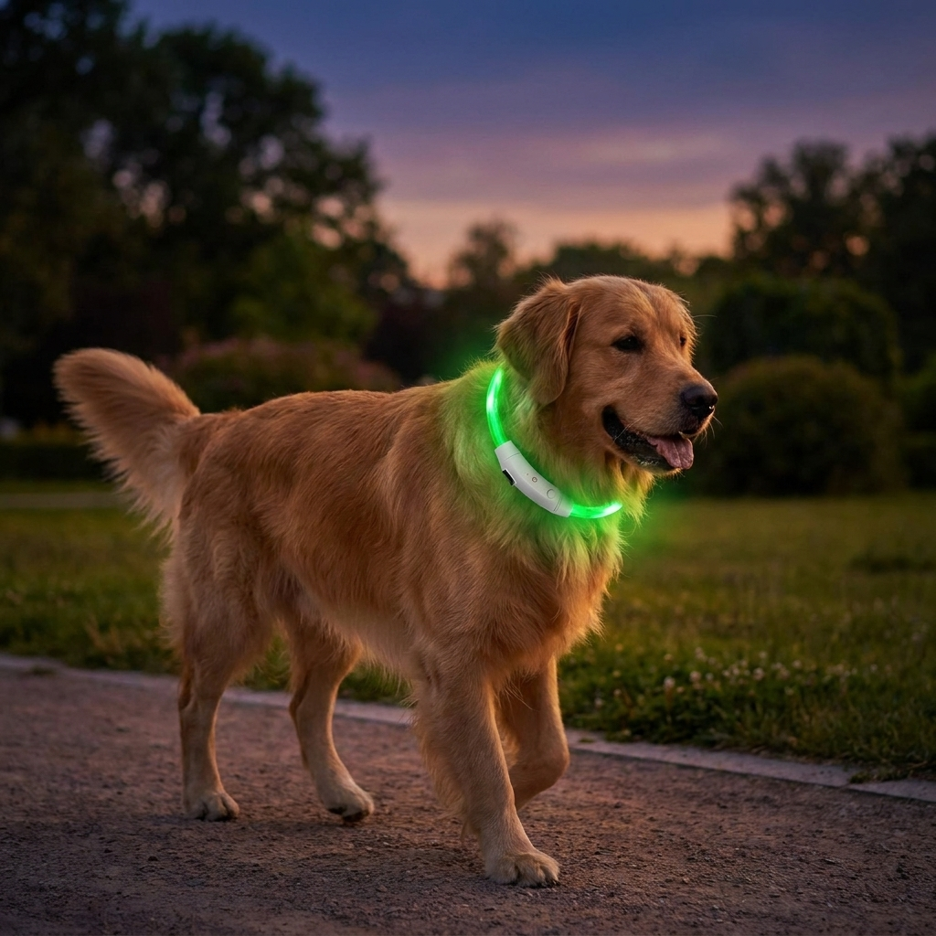 Fibre optic dog collar green lifestyle