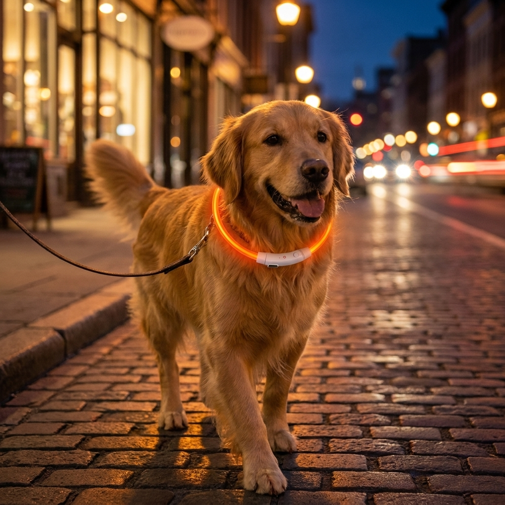 Fibre optic dog collar orange lifestyle