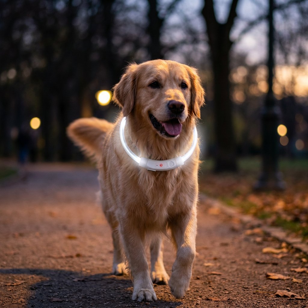Fibre optic dog collar white lifestyle