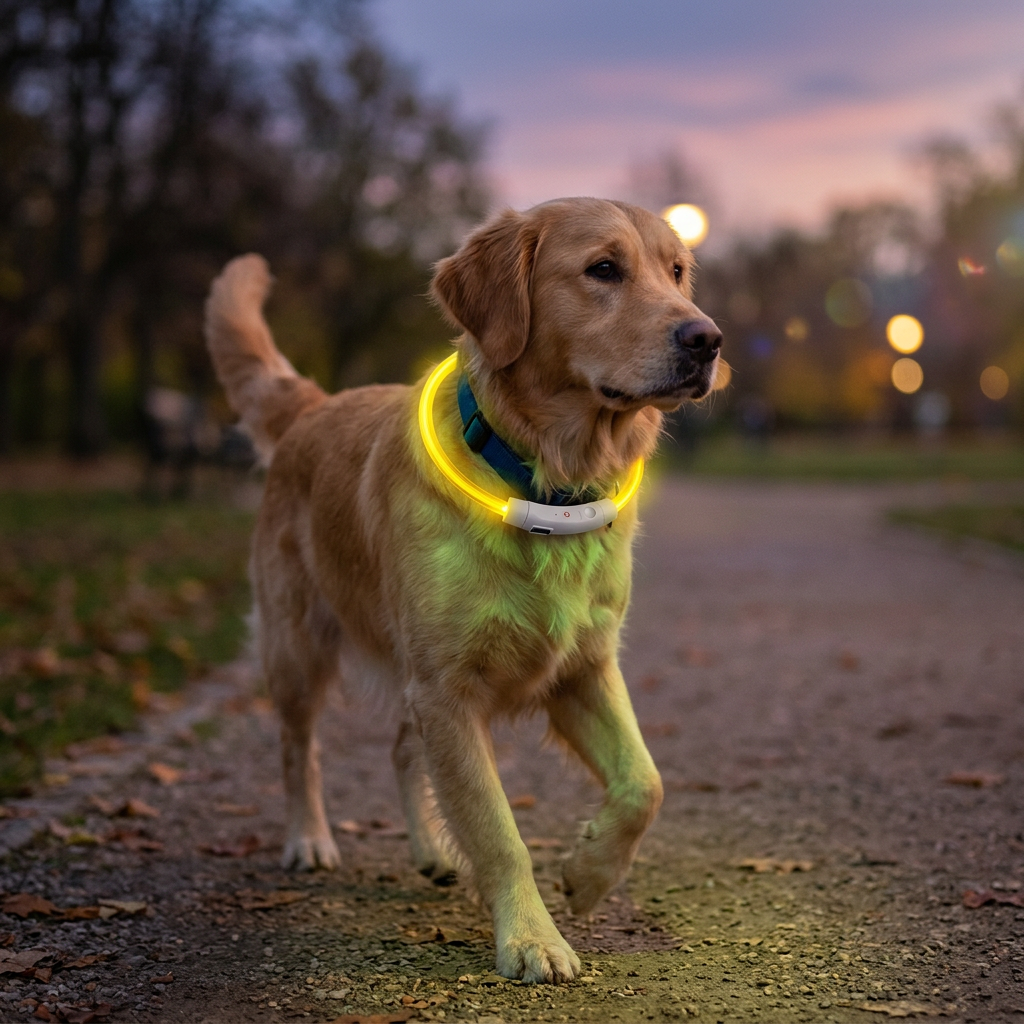 Fibre optic dog collar yellow lifestyle