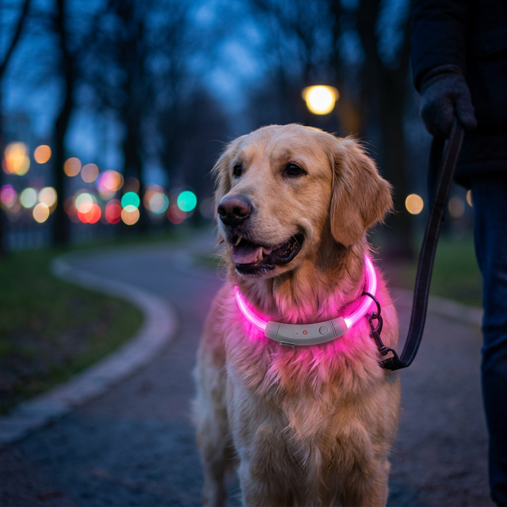Fibre optic dog collar pink lifestyle