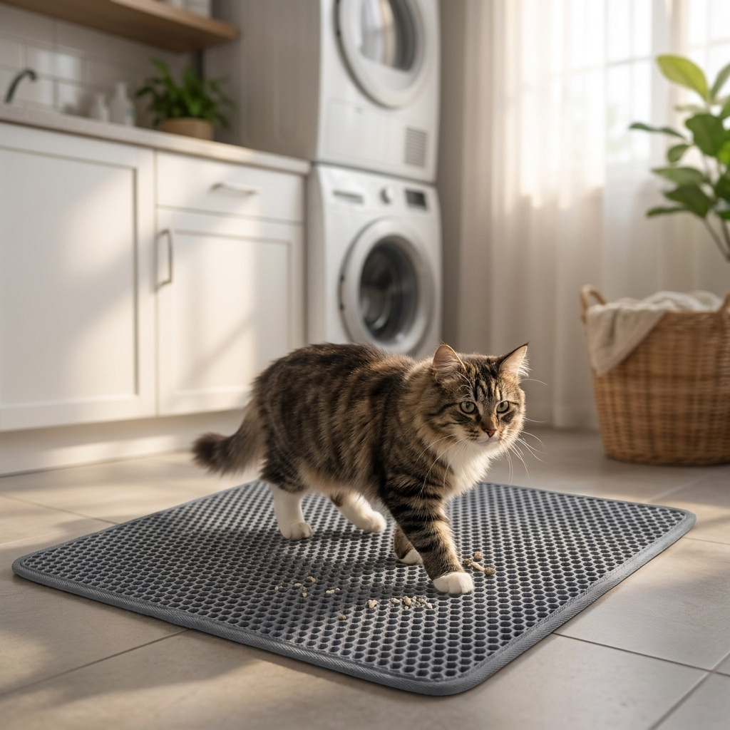 Cat litter mat grey lifestyle