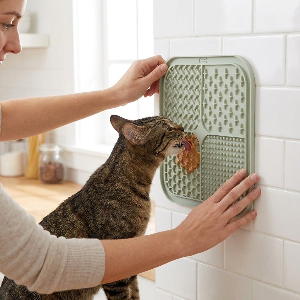 Silicone lick mat with cat