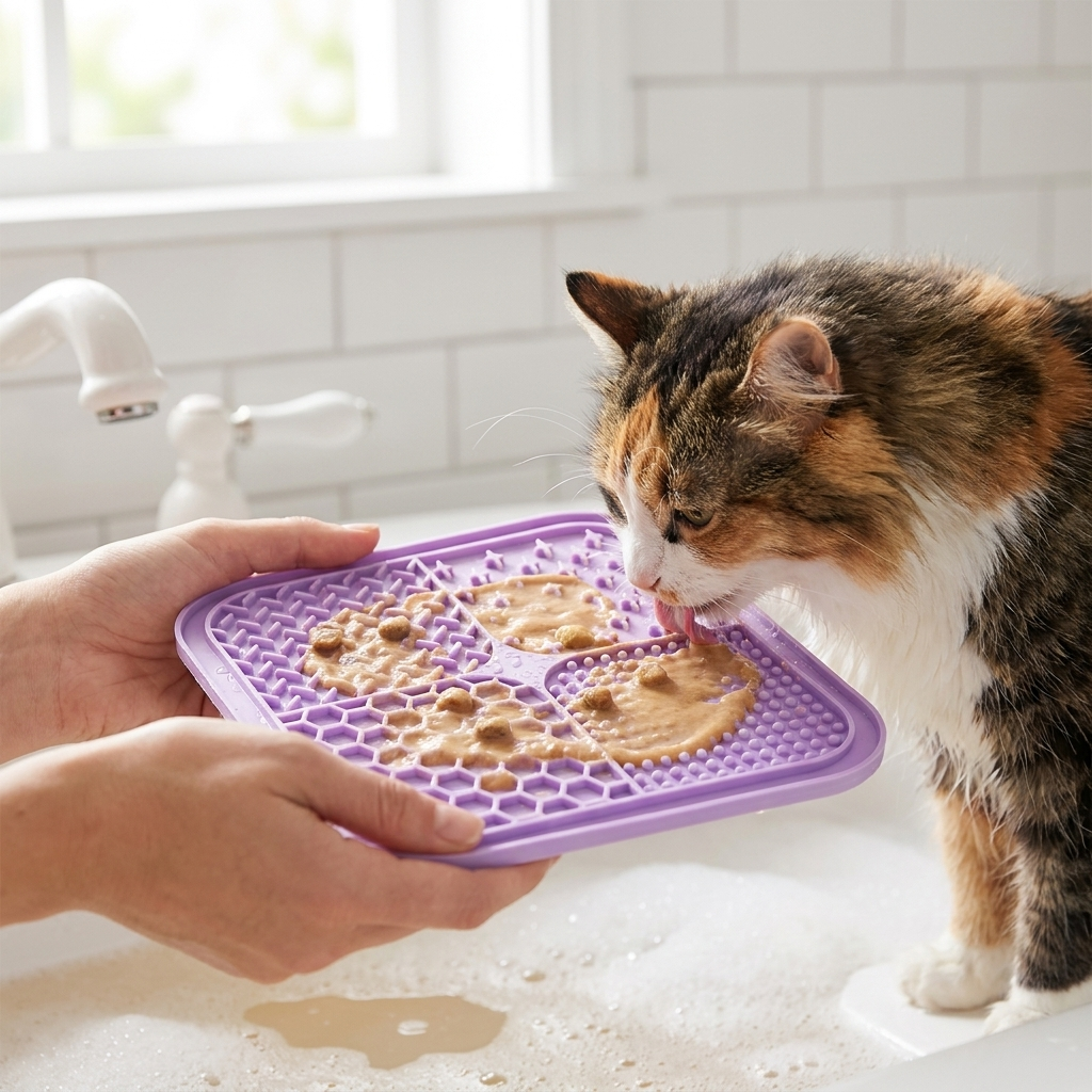 Lick mat at bath time